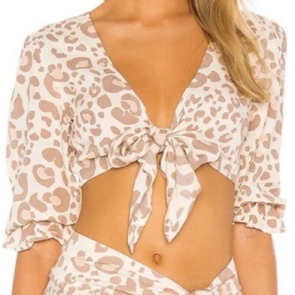 New $139 MAJORELLE from Revolve Crop Top Shrug Front Tie Rayon NWT Large